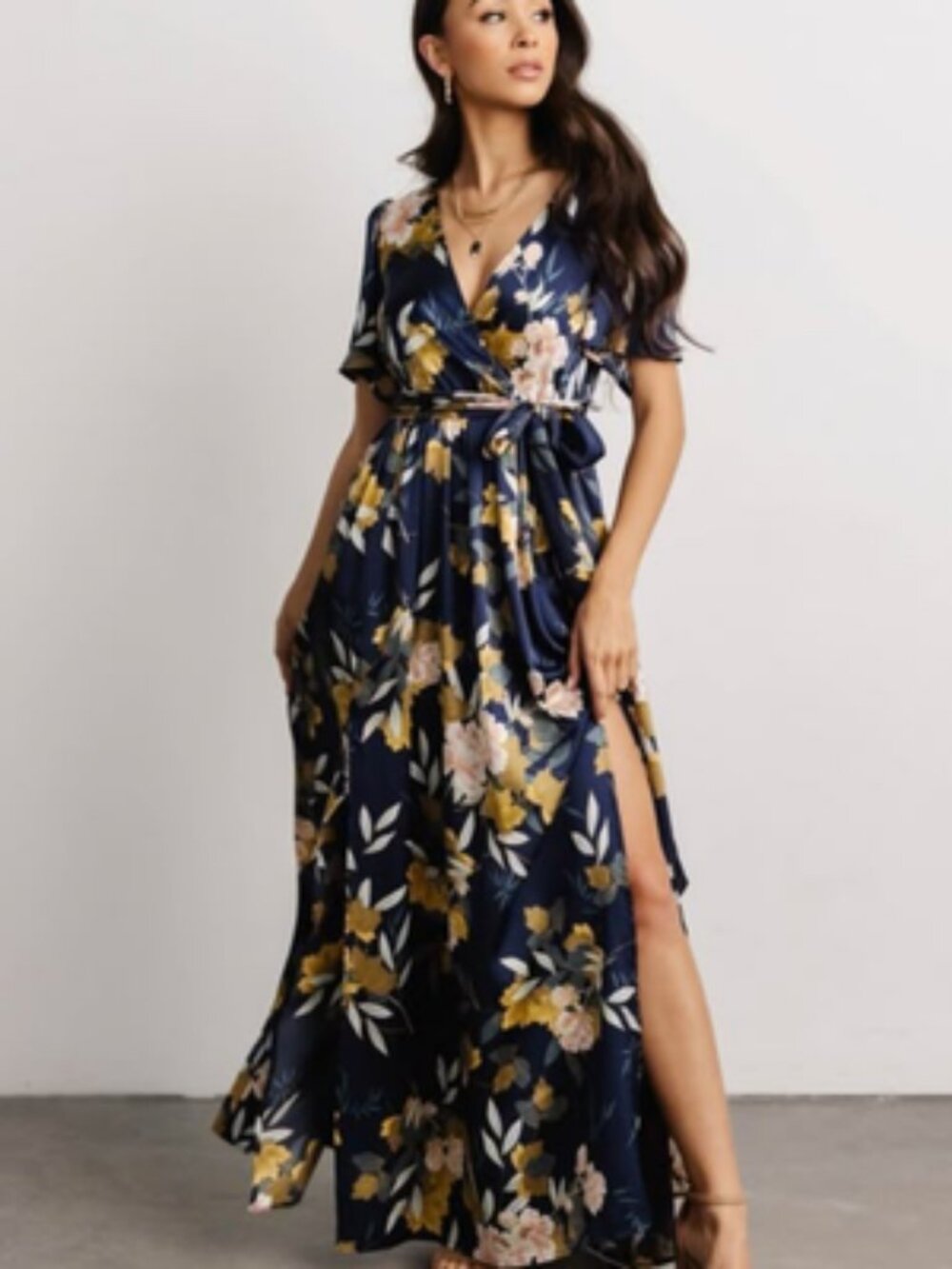 BALTIC BORN Navy Floral Wrap Maxi Dress Tie Waist Wedding Guest X-Large
